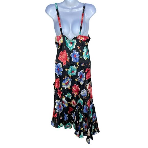 Vintage Victoria’s Secret Gold Label Floral Asymmetrical Slip Dress Black Large - Picture 8 of 13